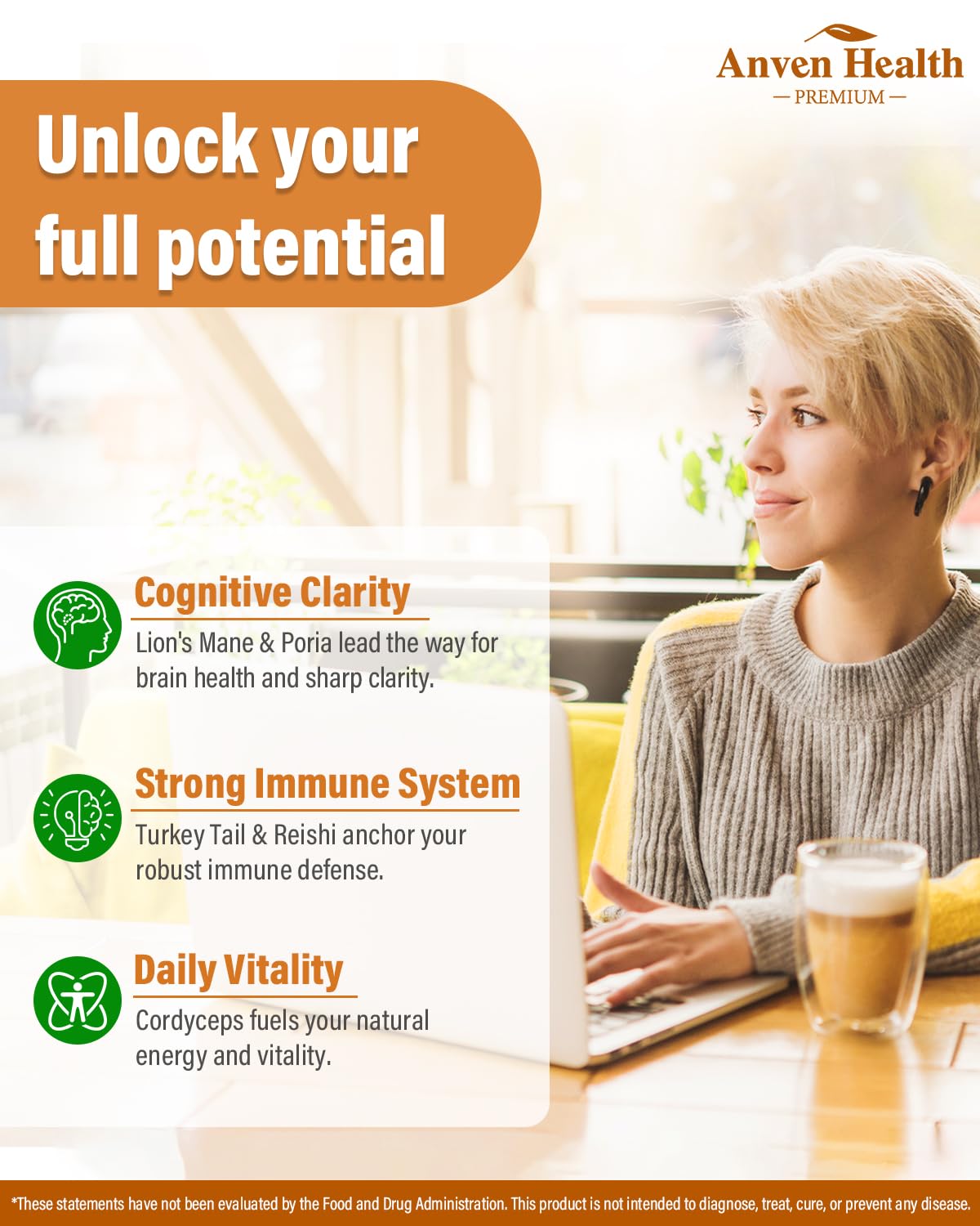Anven Health gouttes Reishi, soutien immunitaire et bien-être général.