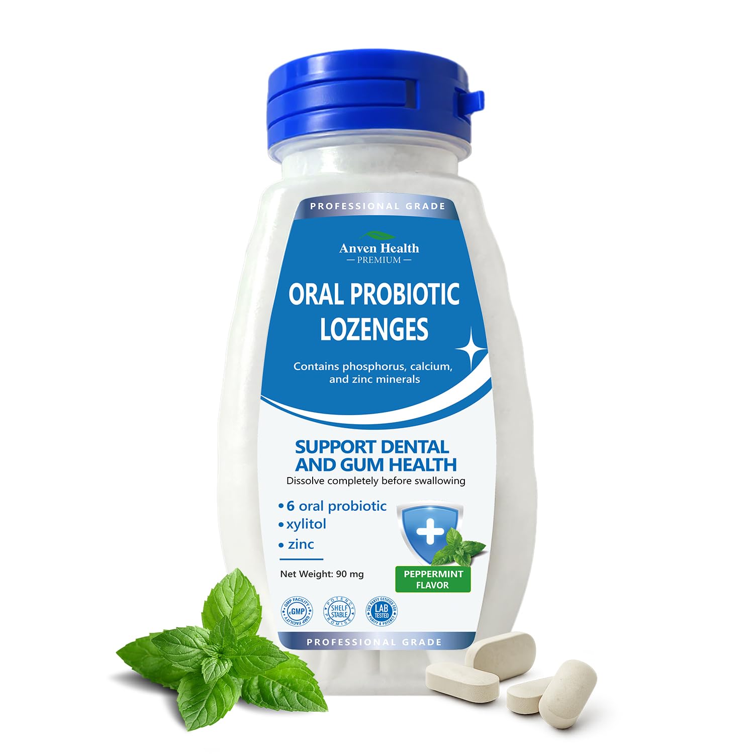 Anven Health Pastilles Probiotiques Orales — Bouteille pour usage quotidien et haleine durable.