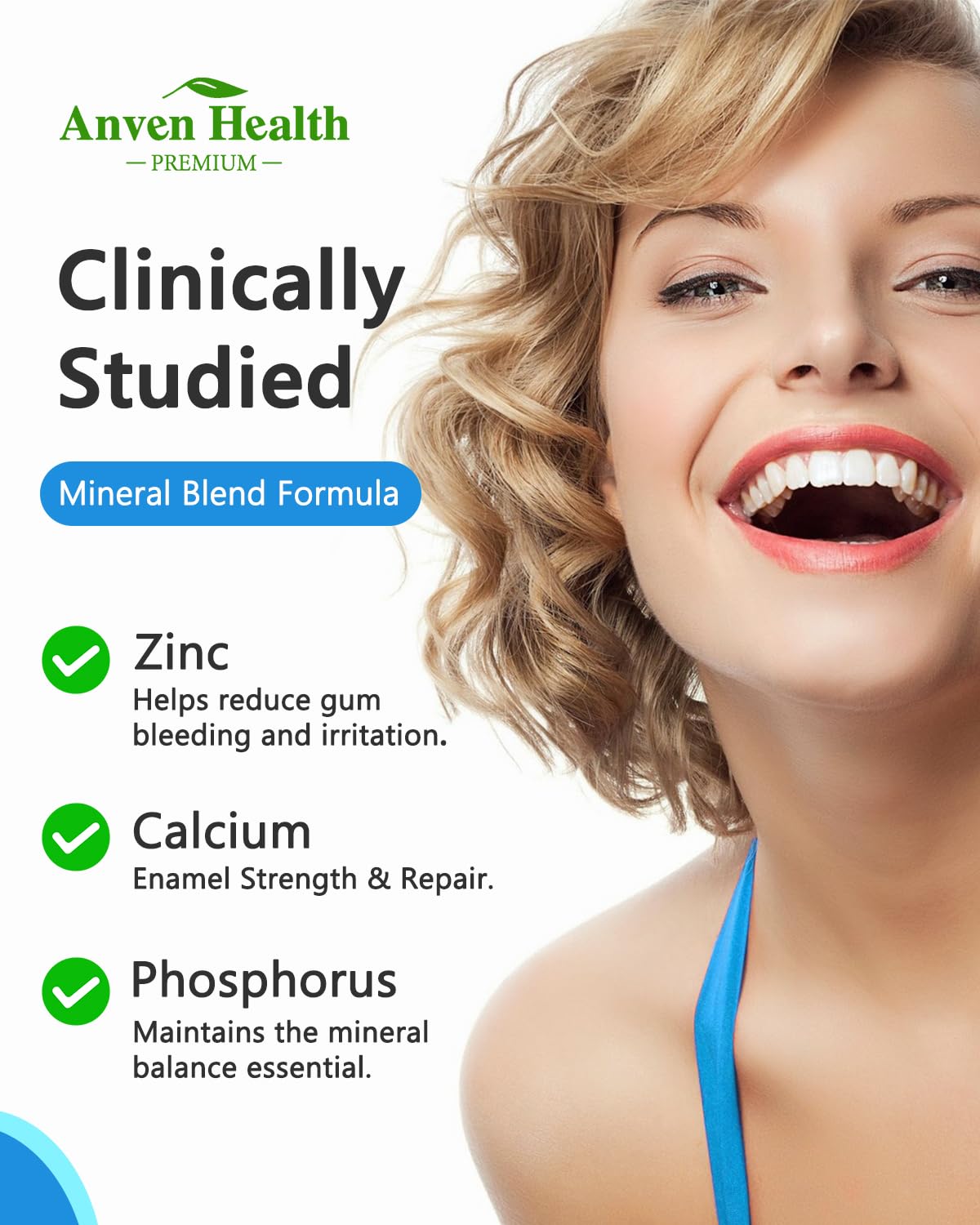 Anven Health Pastilles Probiotiques Orales — Minéraux calcium et zinc pour renforcer dents et gencives.