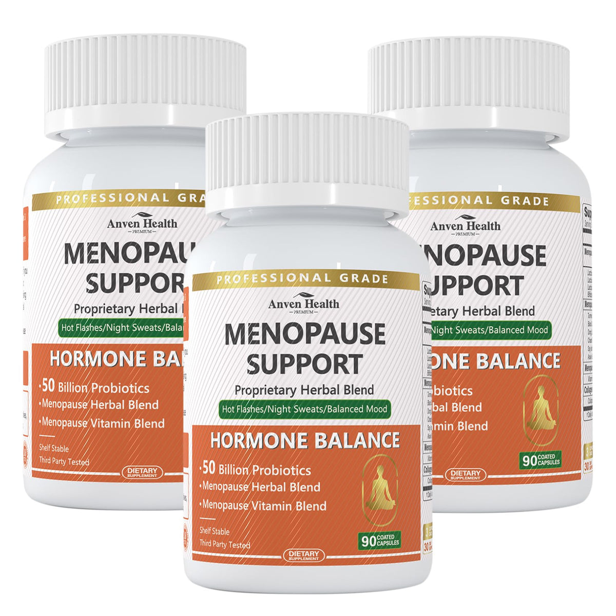 Anven Health Ménopause – Bouteille visible, soutien potentiel à l'équilibre hormonal.