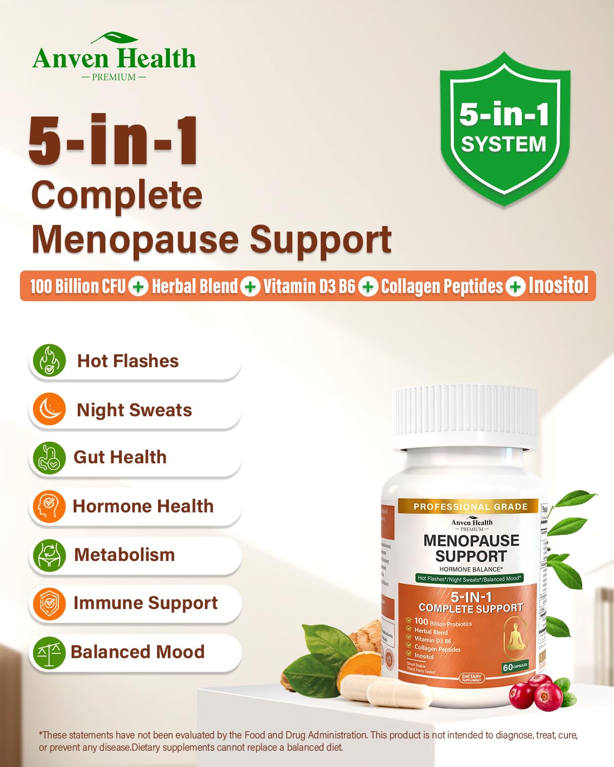 Capsules Anven Health Menopause dans la main, usage facile.