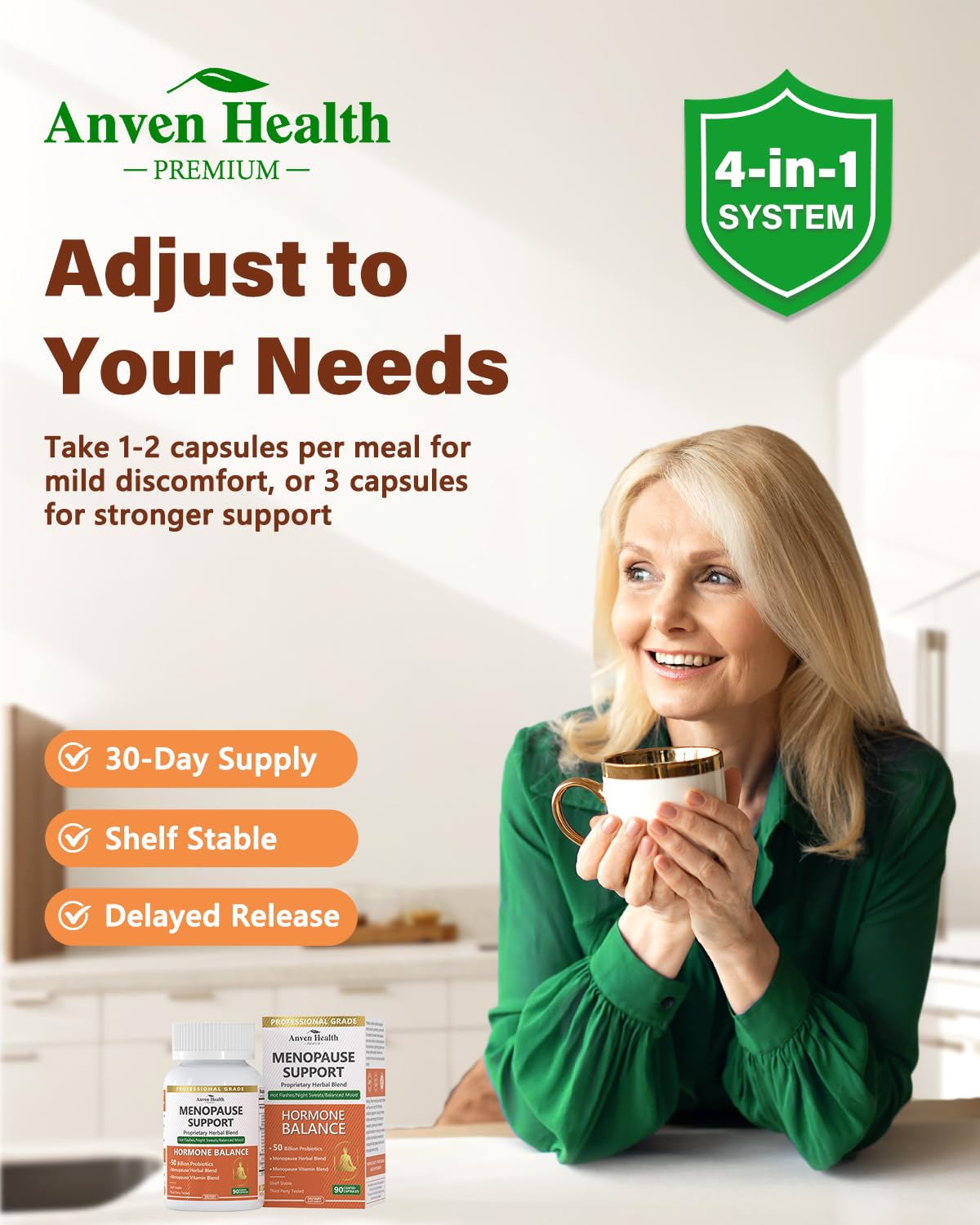 Collagène et vitamines D3/B6 d'Anven Health Ménopause – soutien peau et os.