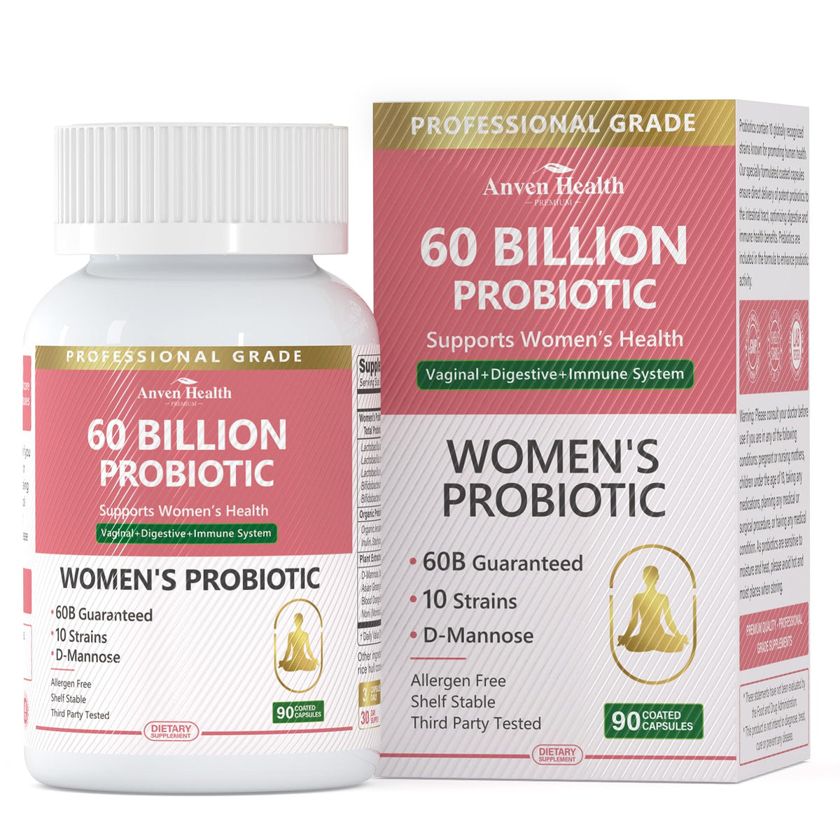 Anven Health Probiotiques – flacon, soutien potentiel à l'équilibre intime et à la digestion