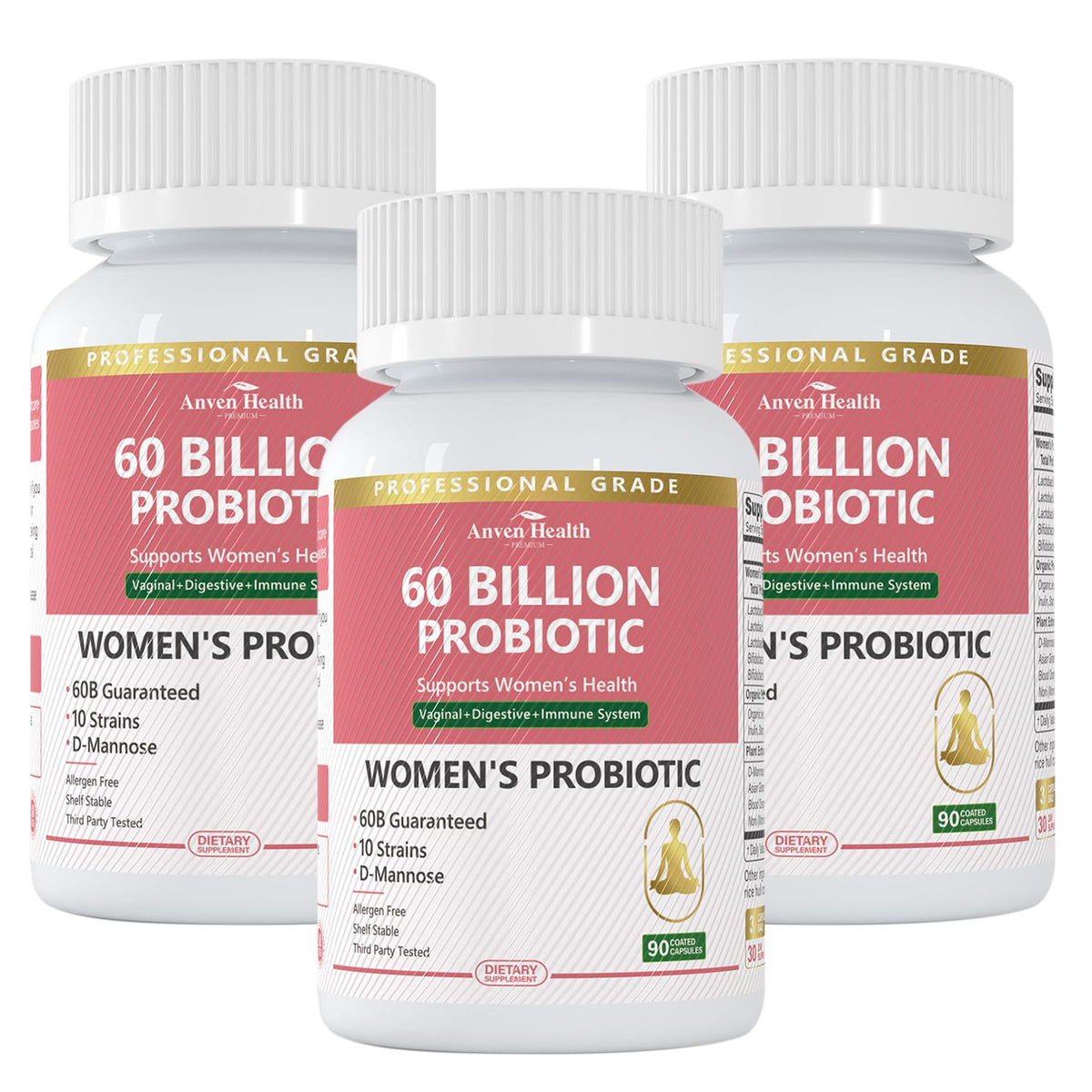 Anven Health – bouteille de probiotiques pour femmes, favorise l'équilibre vaginal et digestif.