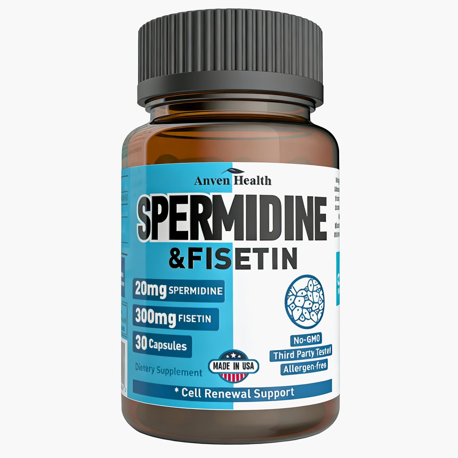 Boîte Anven Health Spermidine Fisetin prête à l’emploi pour une routine quotidienne.