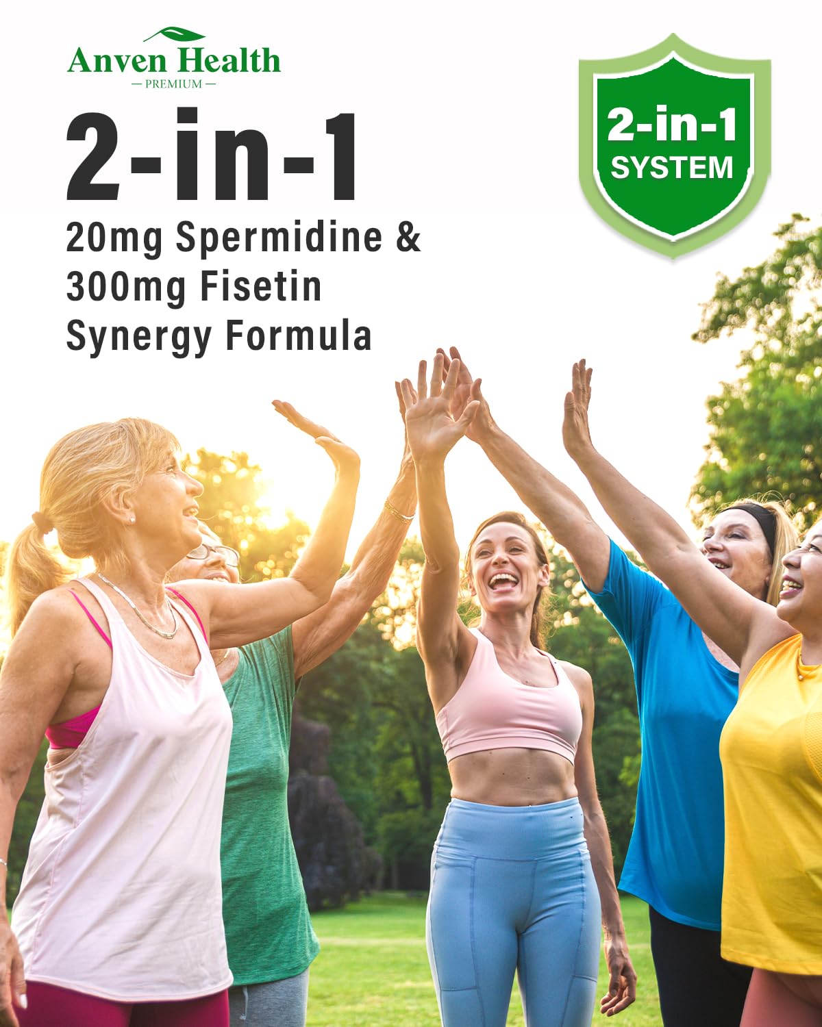 Gélules Anven Health Spermidine Fisetin, dosage clair pour soutenir la vitalité.