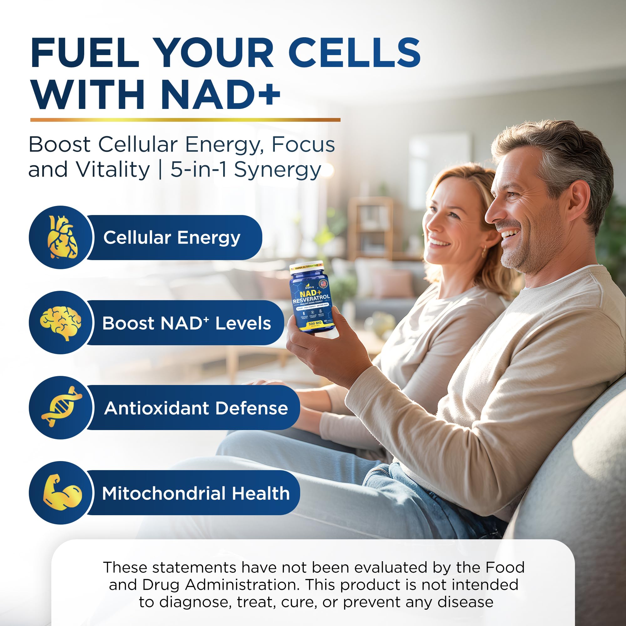 Anyglory NAD+ Plus – étiquette et emballage, informations claires sur les ingrédients