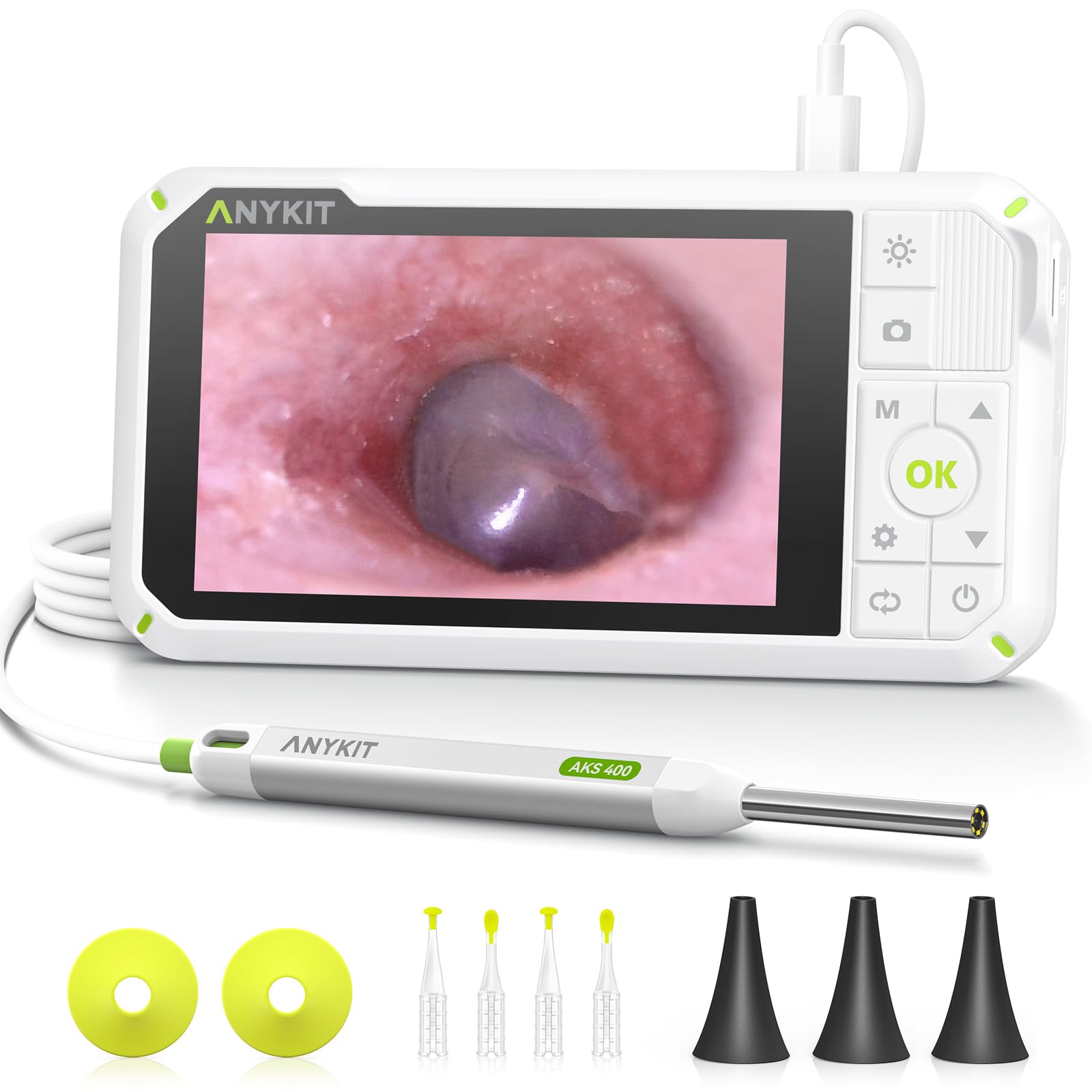 Otoscope Anykit avec écran 4 pouces, vue claire pour examen à domicile.