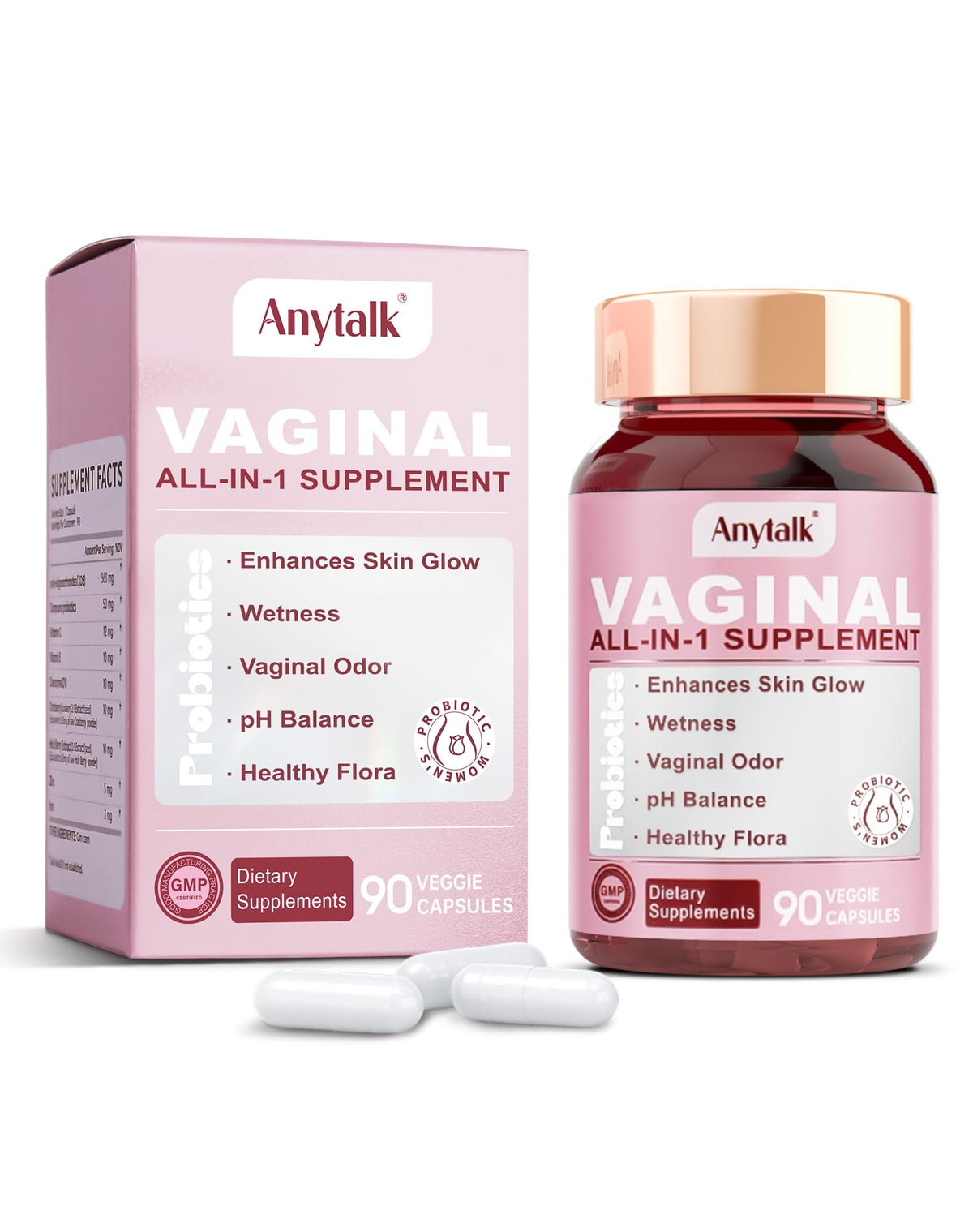ANYTALK Vaginal Probiotics - bouteille: équilibre intime et fraîcheur durable.