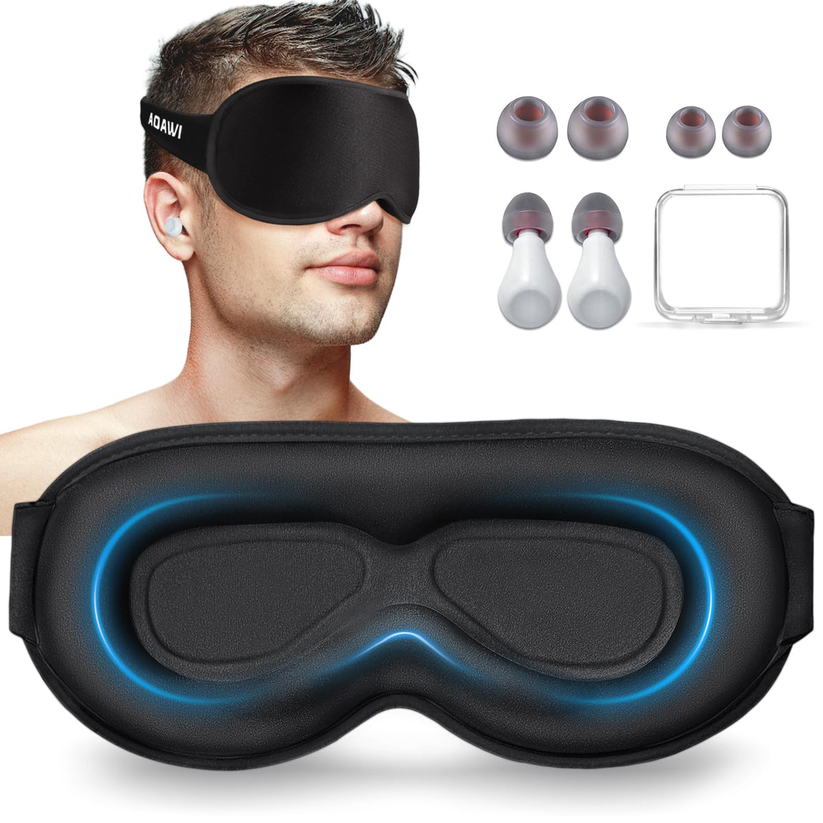 AOAWI Bandeau Yeux 3D Contourne bloque la lumière pour un sommeil plus paisible en voyage.