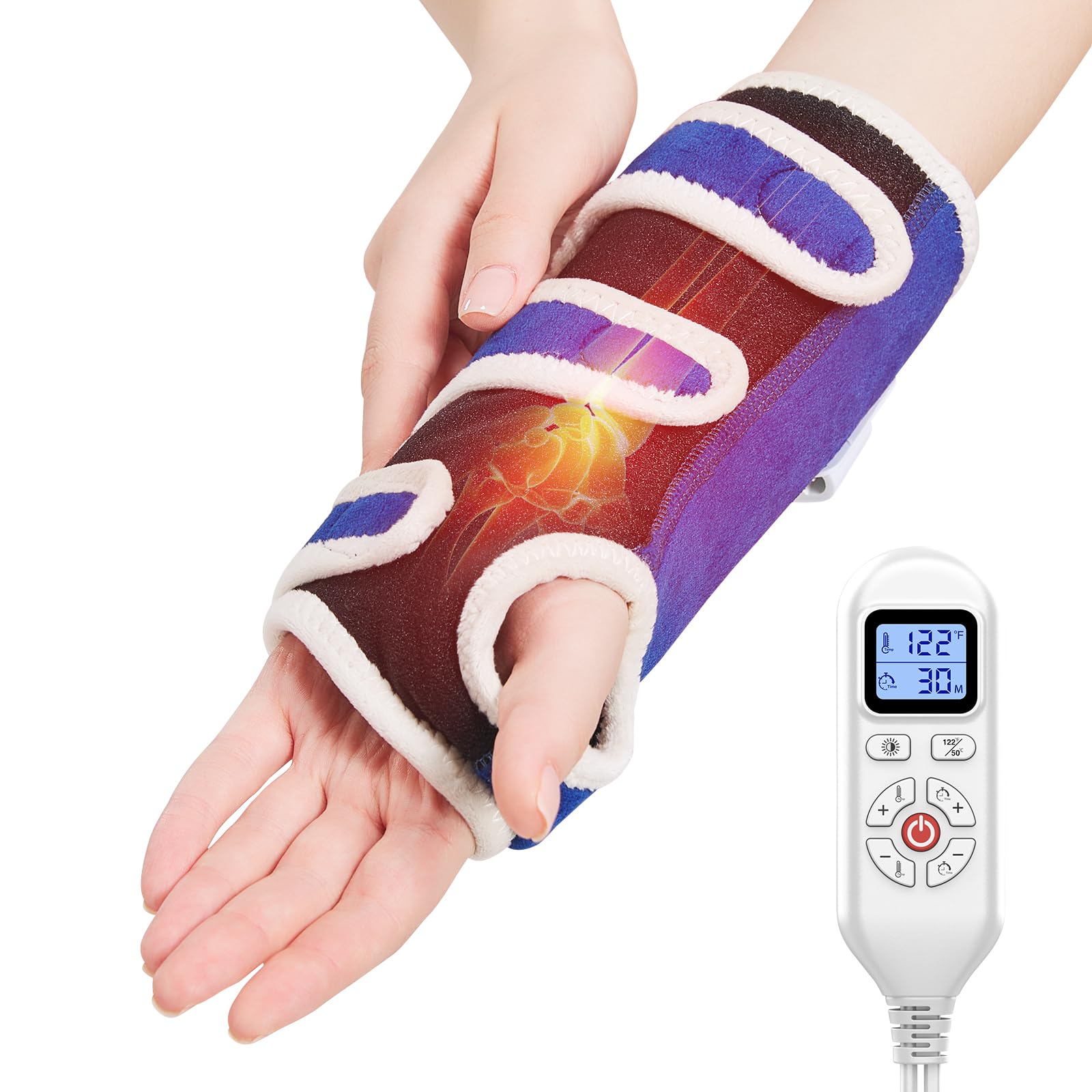 AOBOCO poignet chauffant — vue avant, chaleur rapide pour soulager le poignet fatigué au bureau.