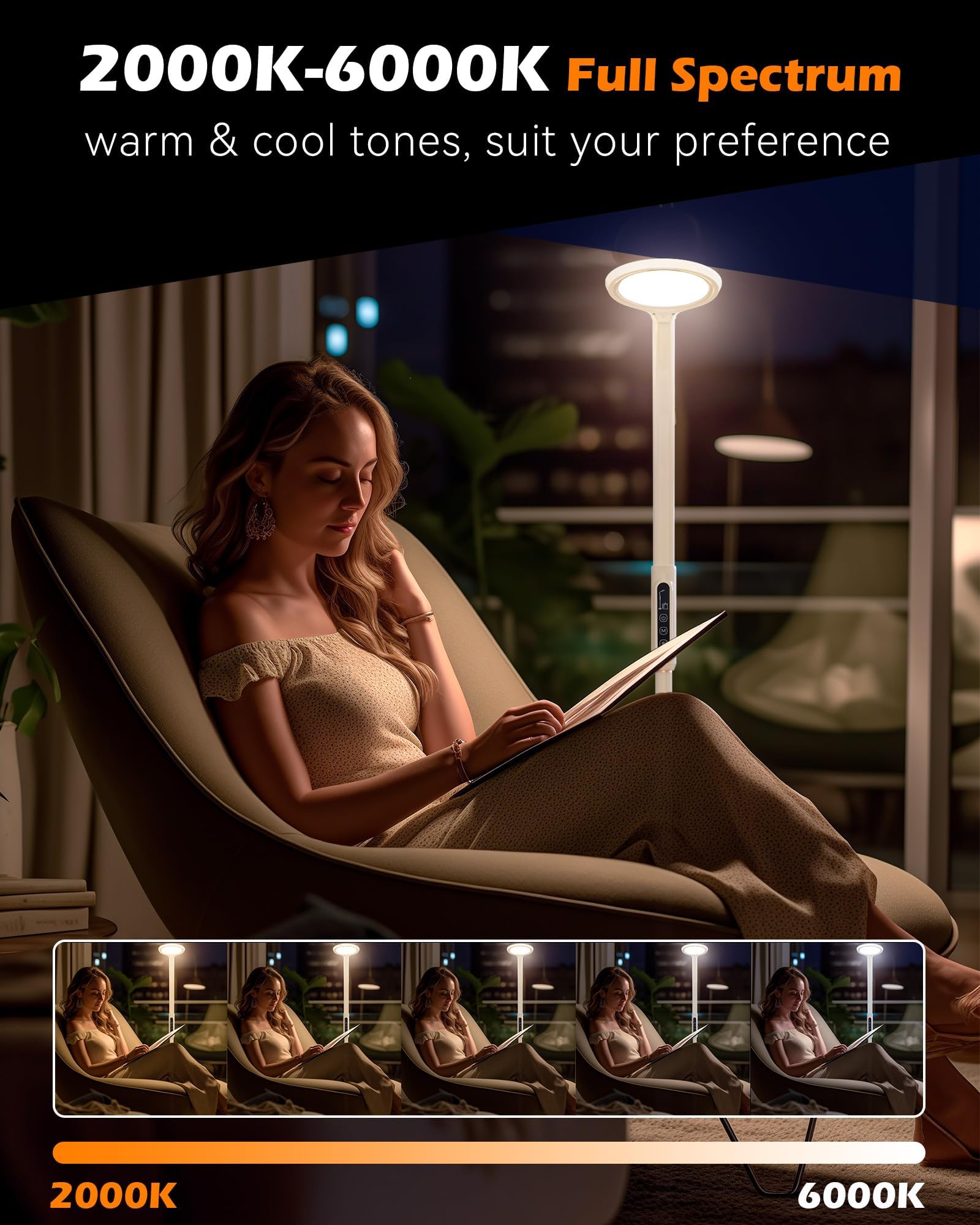 Aoife spectre complet: imite la lumière naturelle pour un rendu harmonieux.