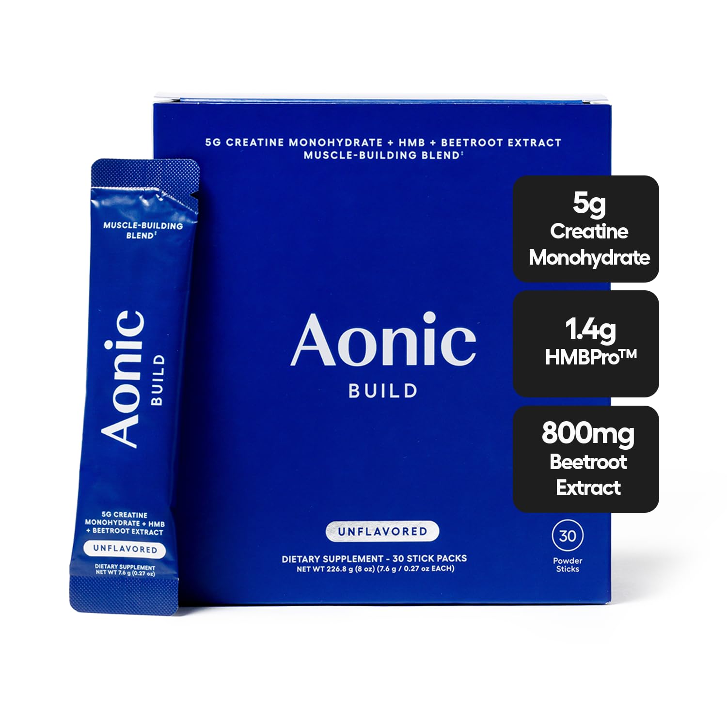 AONIC Build, stick de créatine monohydrate prêt à mélanger avant l’effort.