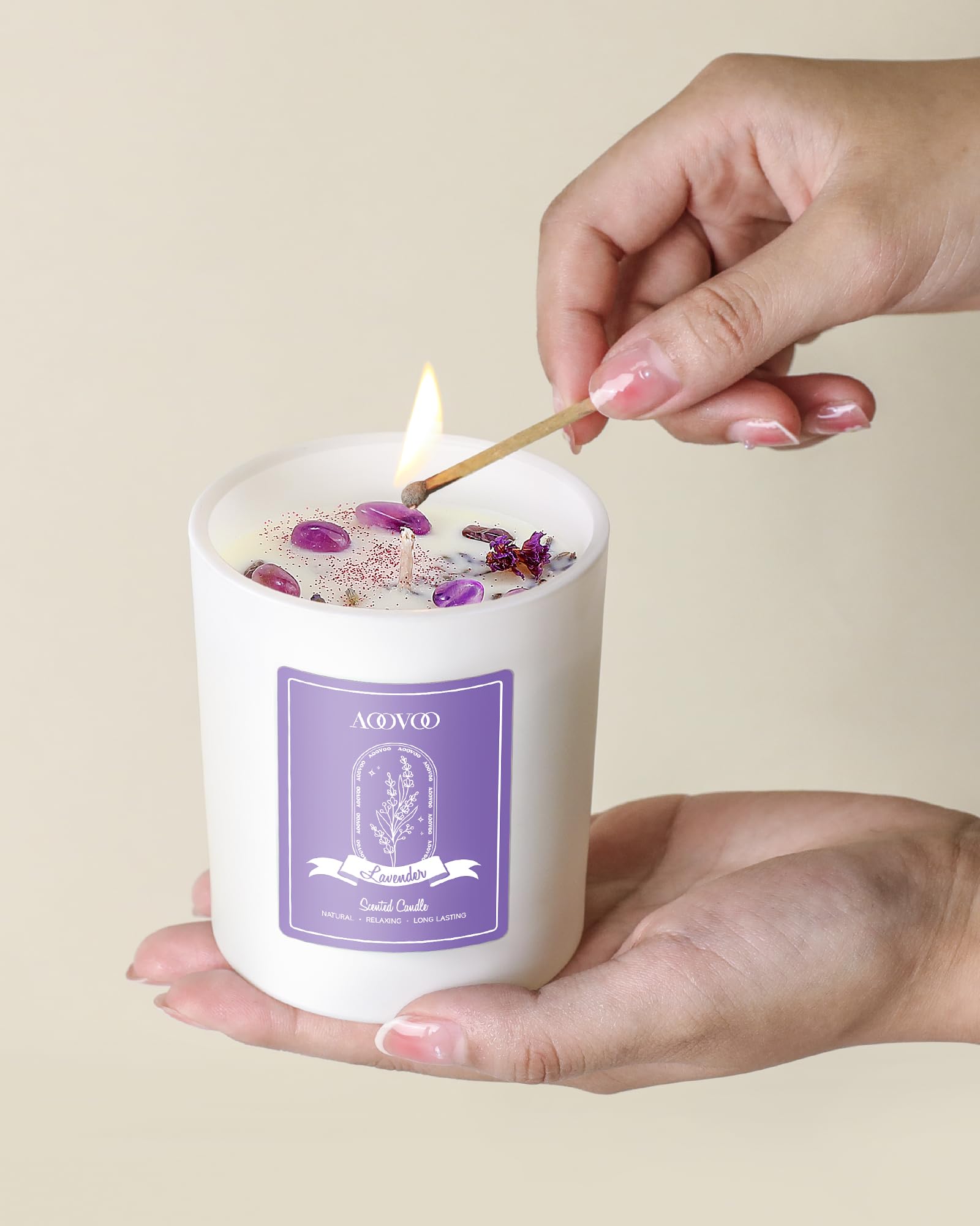 AOOVOO Bougie Lavande avec fleurs sèches, décoration parfumée et zen
