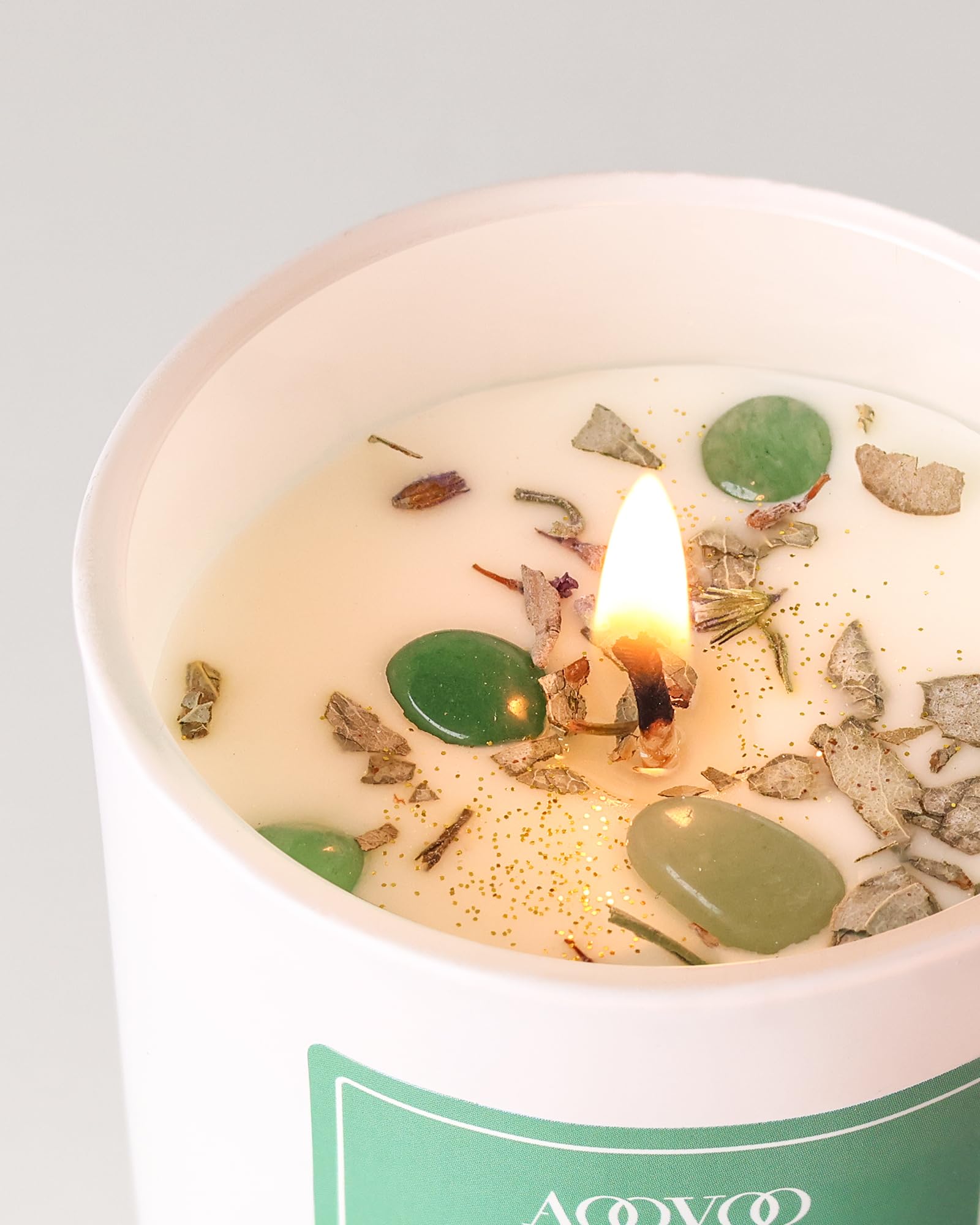 Bougie AOOVOO Eucalyptus avec cristaux intérieurs et énergie positive