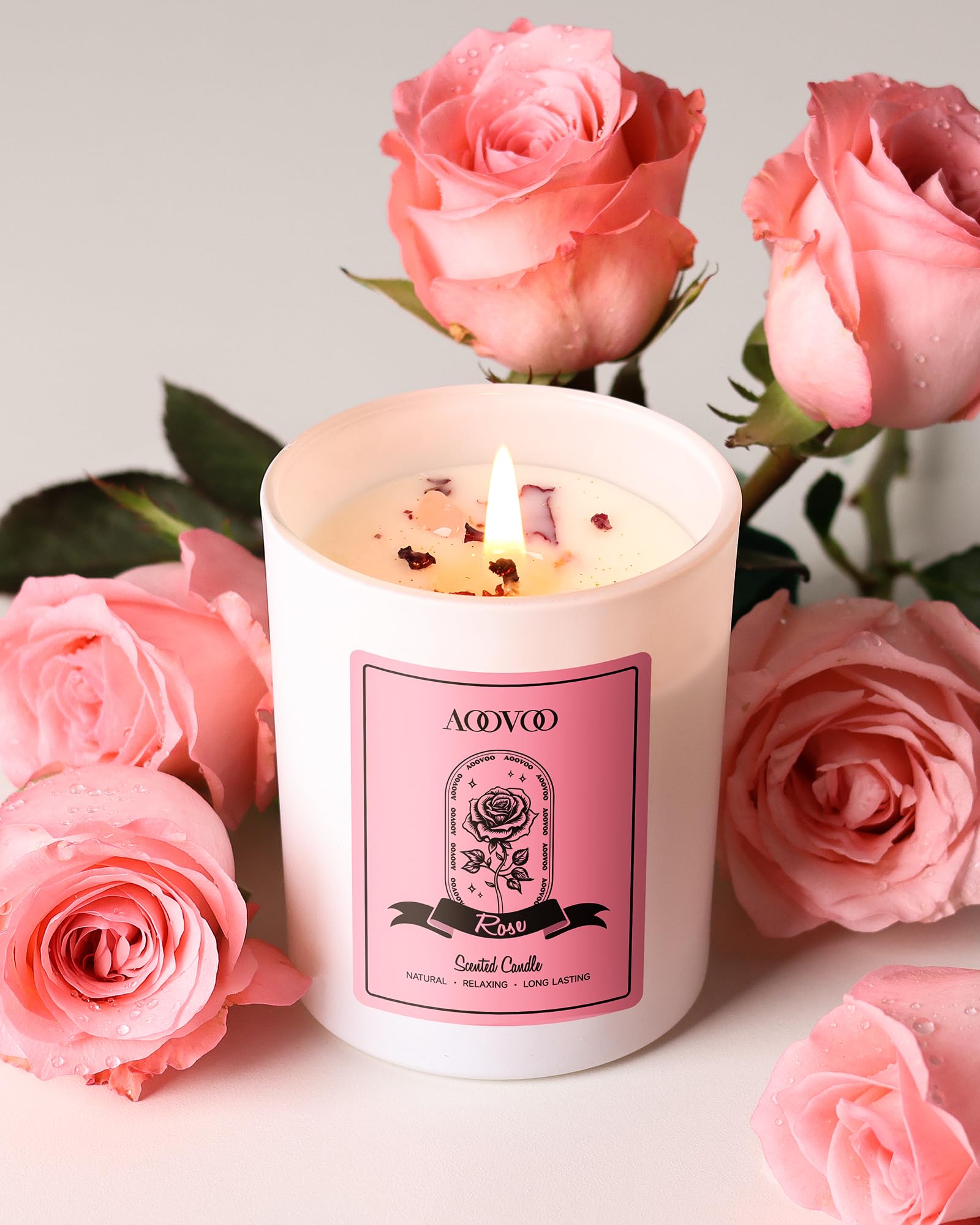 AOOVOO Rose: fleurs sèches intégrées pour une atmosphère naturelle et apaisante.