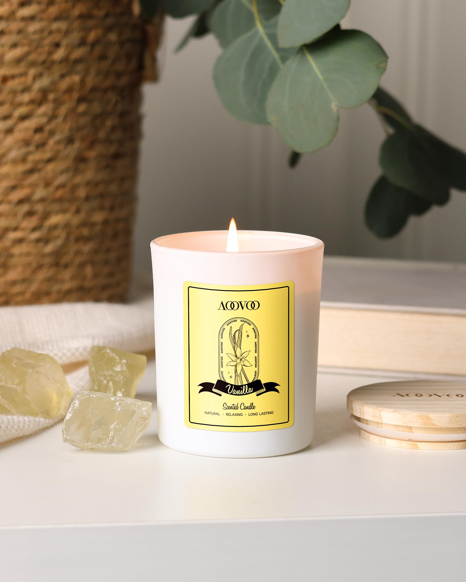 Bougie AOOVOO vanille, durée de brûlage et parfum durable pour votre intérieur.