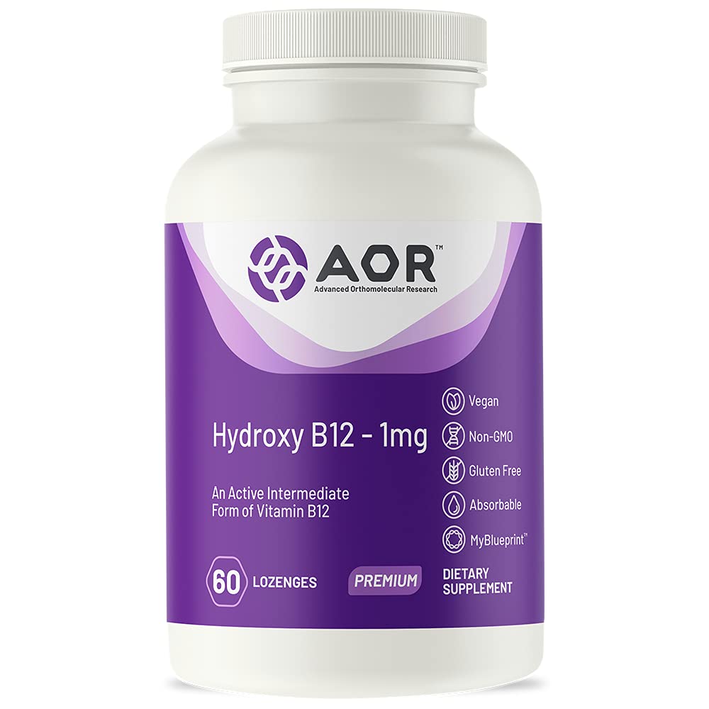 AOR Hydroxy B12 : pastilles sublinguales en bouteille, soutien potentiel au métabolisme.