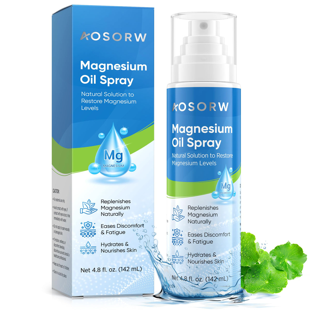 AOSORW brume magnésium naturelle, bouteille prête à l'emploi pour absorption rapide.