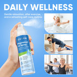 AOSORW spray magnésium sur les jambes et pieds, soulagement et hydratation visibles.