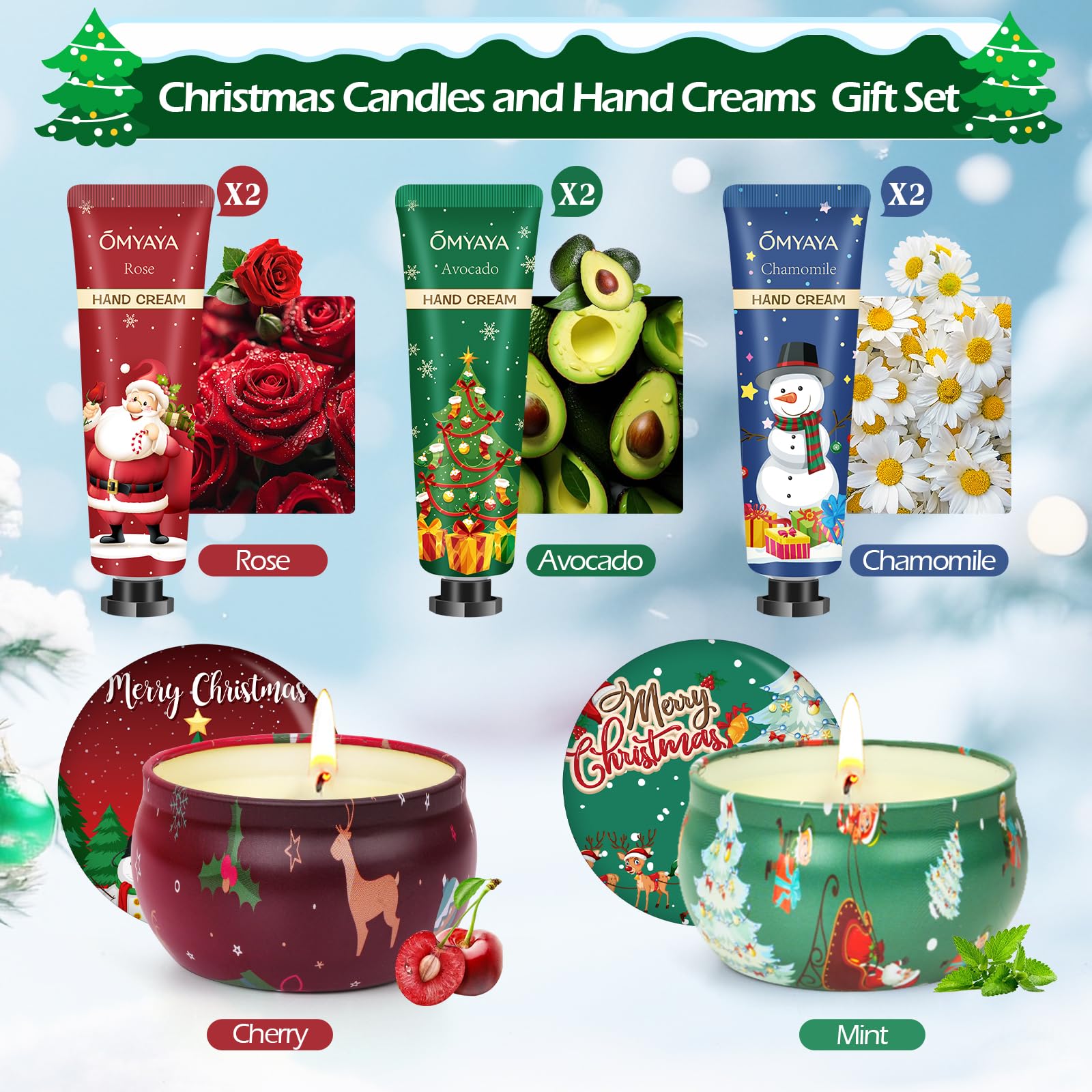 Bougie parfumée Aottom avec décor de Noël pour table festive.