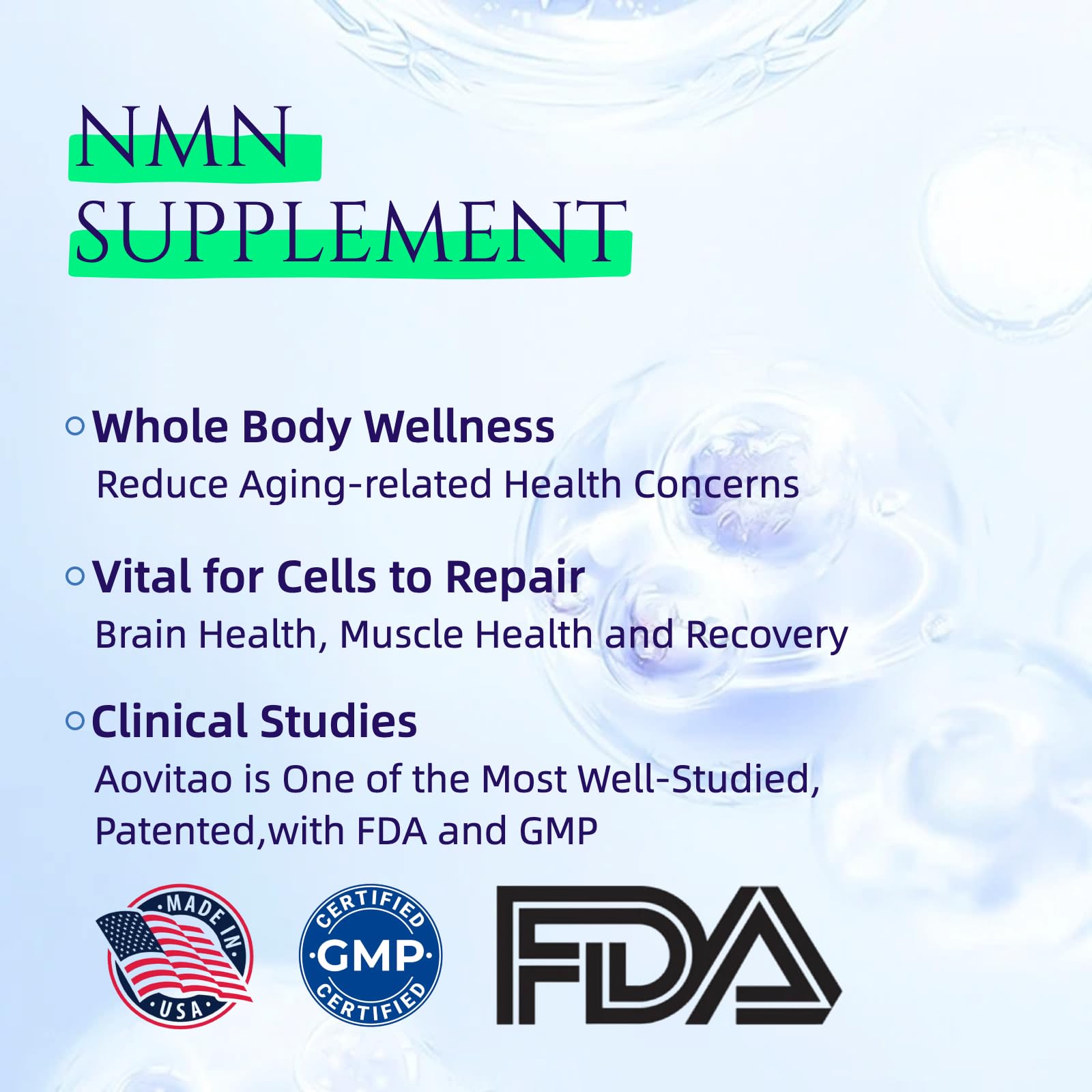 Capsules AOVITAO NMN 500 mg en gros plan, couleur naturelle.