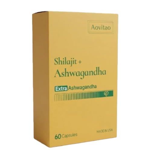 AOVITAO Shilajit et Ashwagandha – bouteille de capsules, utilisation quotidienne possible
