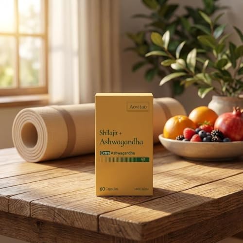 AOVITAO Shilajit et Ashwagandha – gros plan sur les capsules, ingrédients naturels