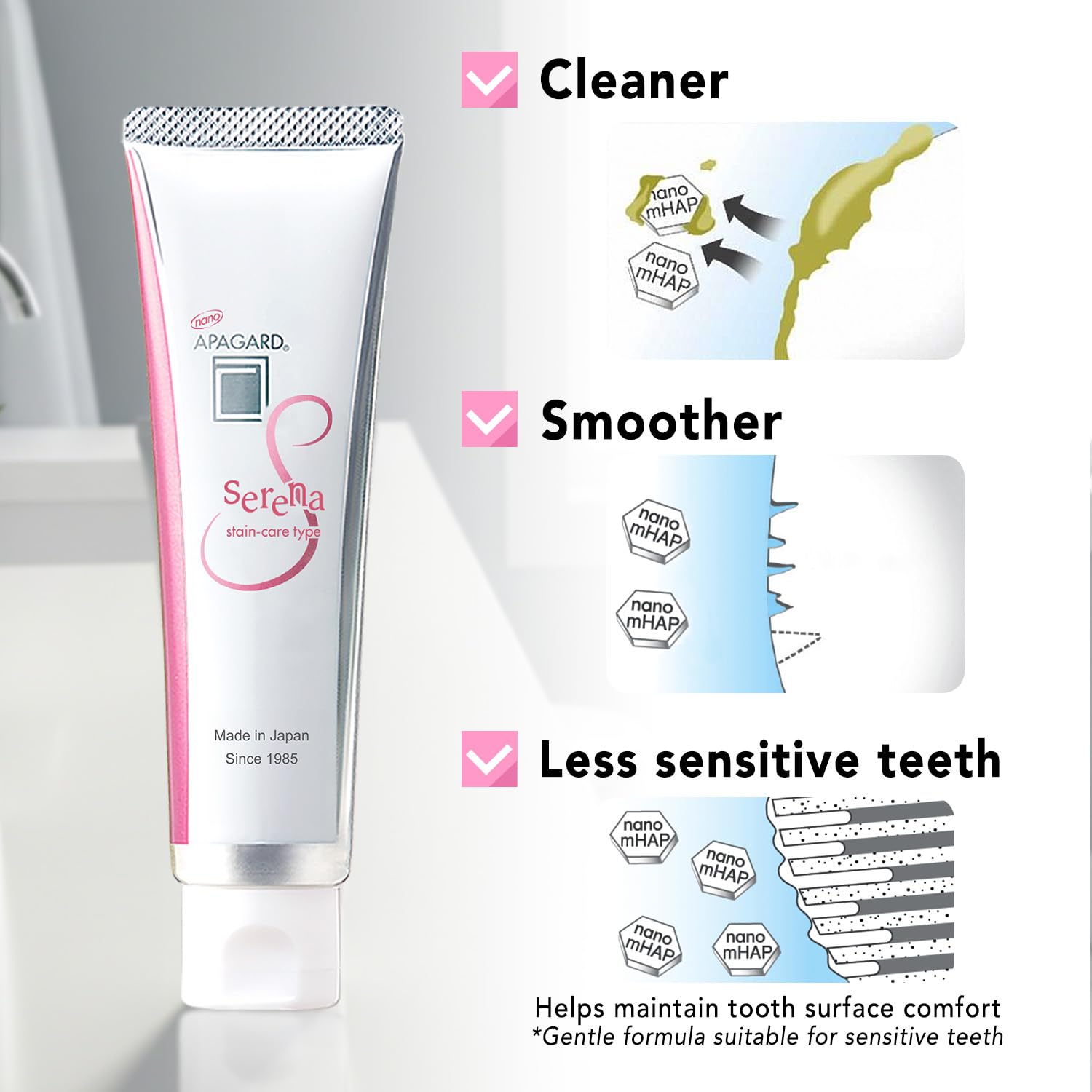 APAGARD Serena polissage dent doux, surface plus lisse après brossage