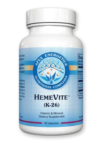 HemeVite K-26 d'Apex Energetics, bouteille, soutien énergie quotidienne et vitalité.
