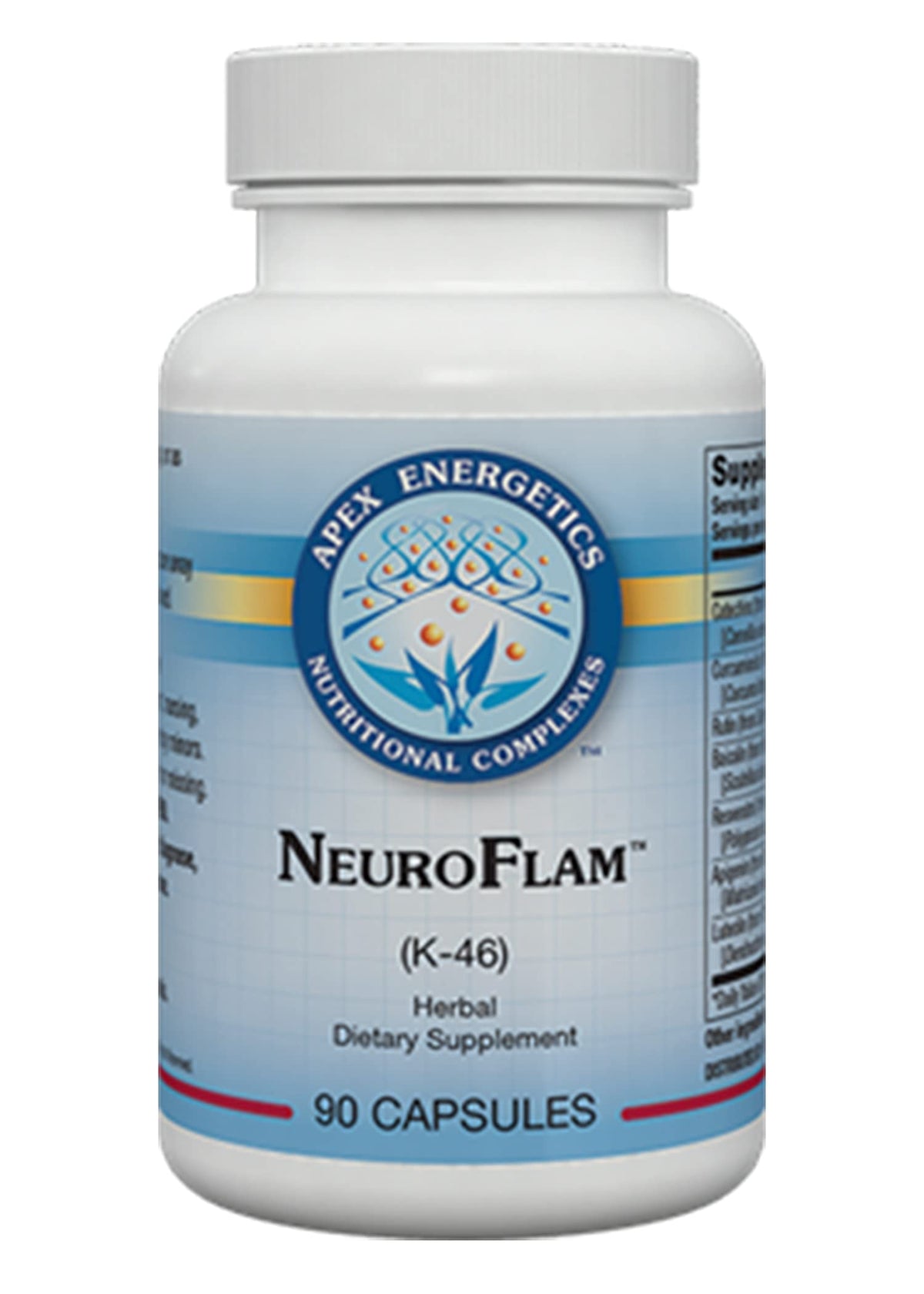 Apex Energetics NeuroFlam K-46 – bouteille compacte pour usage quotidien et soutien immunitaire neutre.