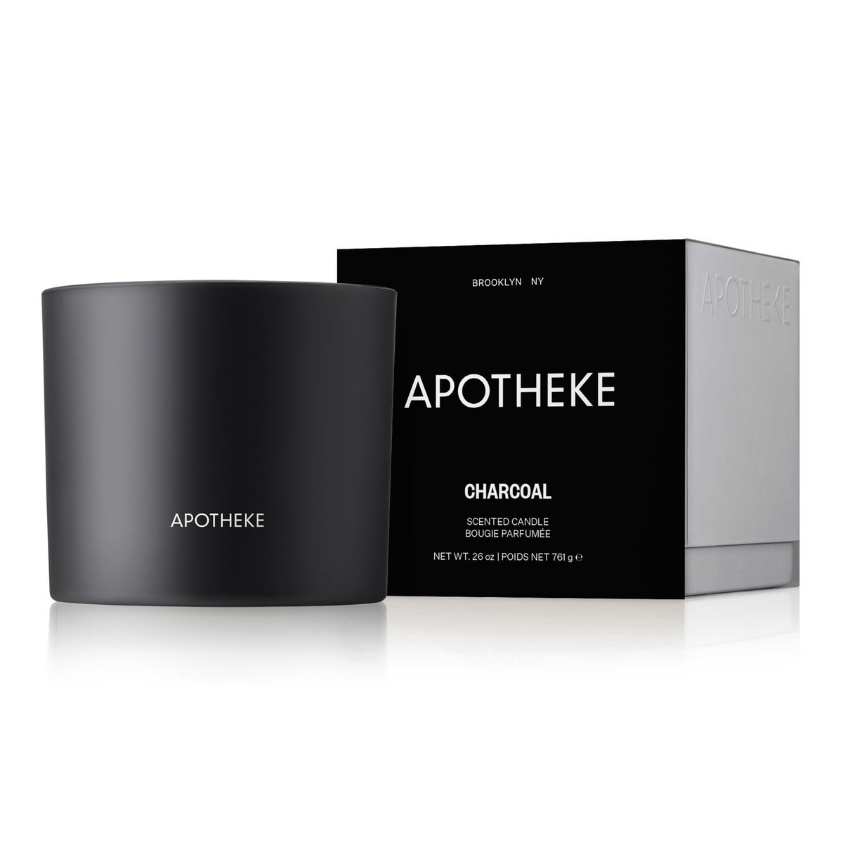 Bougie APOTHEKE 3 mèches Charbon, parfum durable pour salon