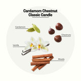 Bougie Cardamom Chestnut APOTHEKE, notes épicées et vanillées pour une atmosphère confortable