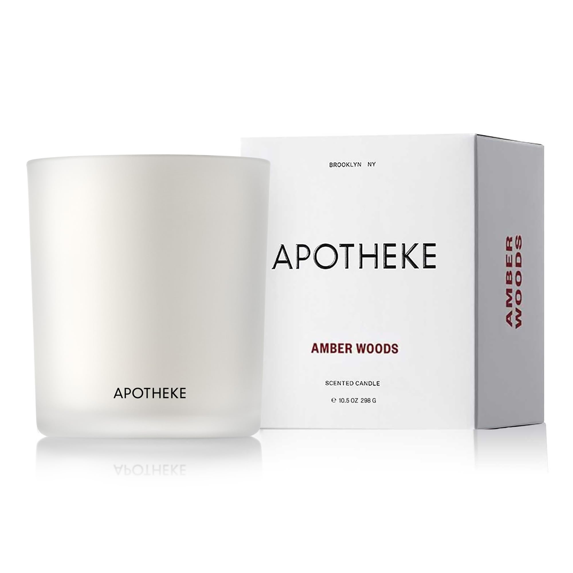 Bougie Apotheke Verre Ambre Bois: parfum profond pour une ambiance chaleureuse et élégante.