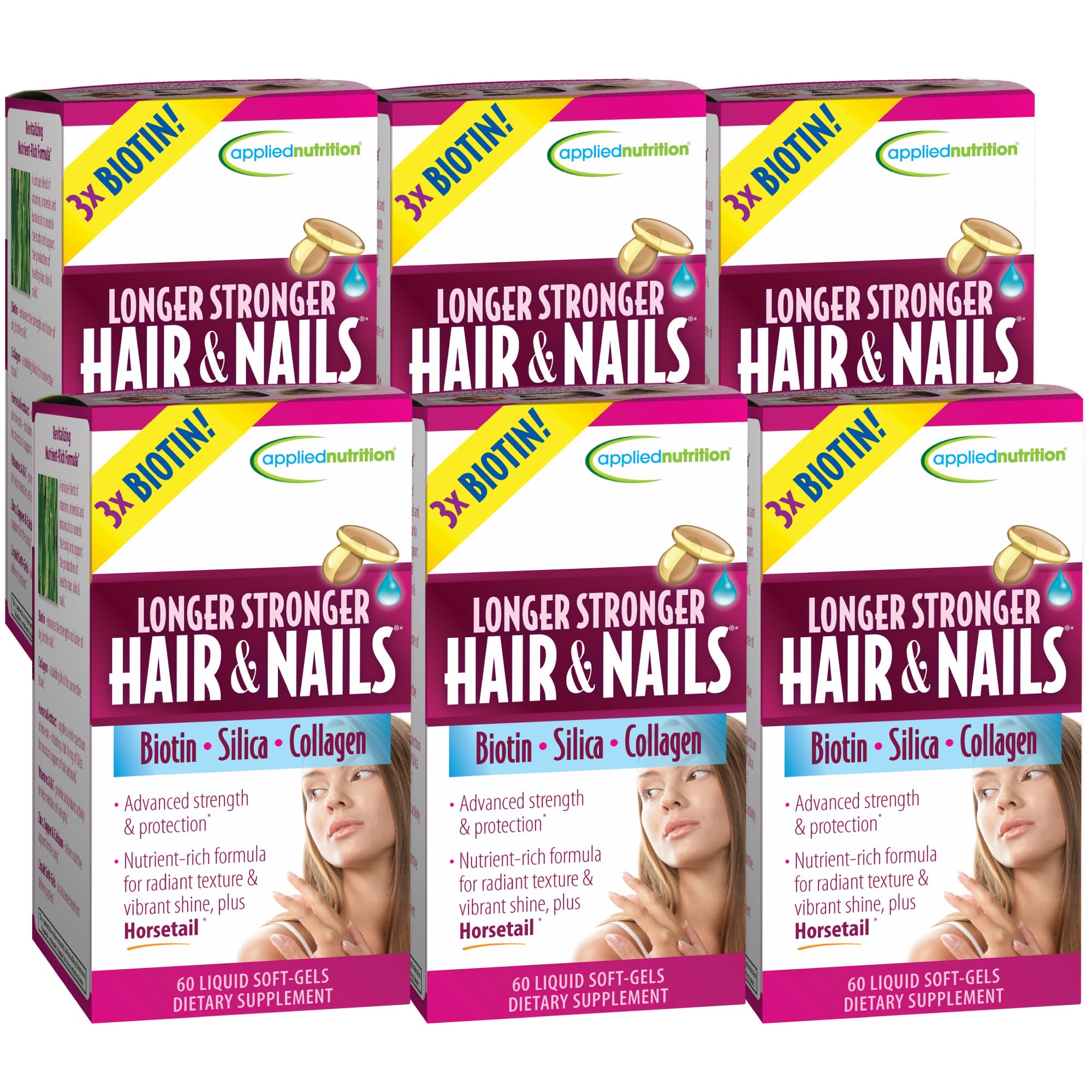 Applied Nutrition – bouteille de gélules liquides, pratique pour cheveux et ongles.