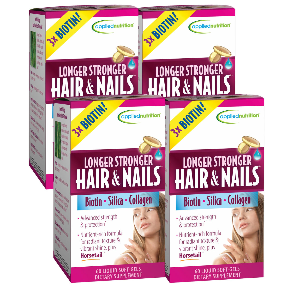 Applied Nutrition bouteille : complément cheveux et ongles, soutien potentiel.