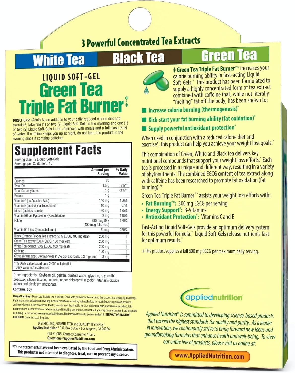 Applied Nutrition Green Tea Fat Burner utilisé au quotidien avec régime et activité physique.