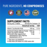Formule avec Bioperine et sodium pour absorption potentielle.