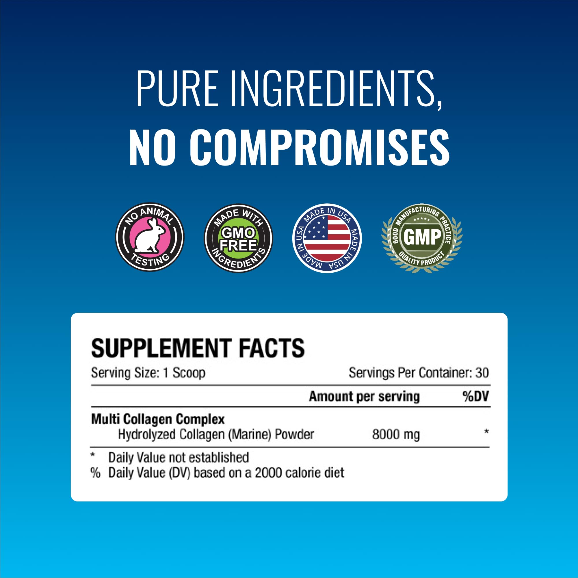 Approved Science Collagène Poudre – étiquette indiquant fabrication aux États-Unis et contrôle qualité.