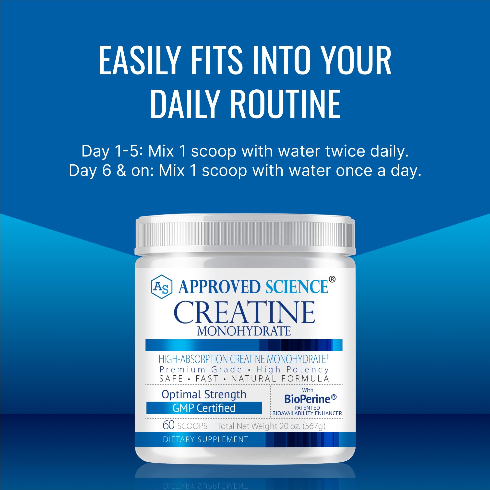 Approved Science Creatine Monohydrate – compatible végan et sans OGM.