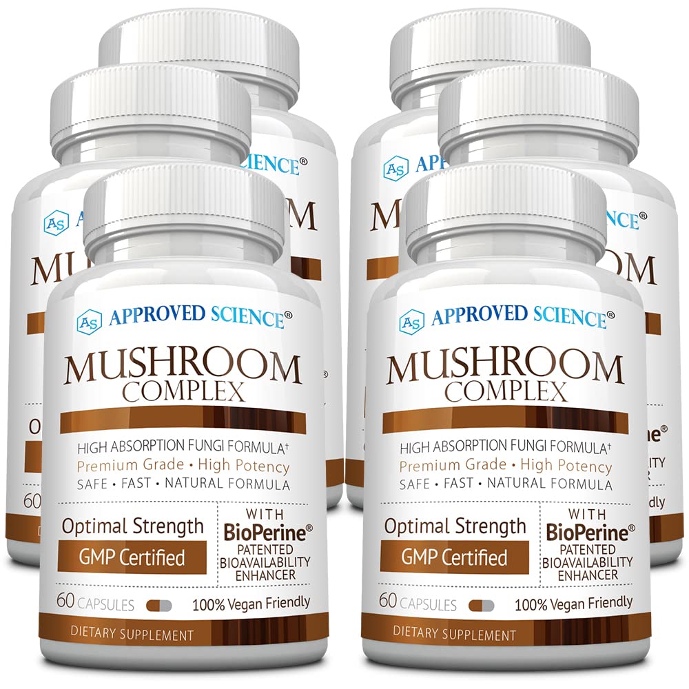 Approved Science Mushroom Complex — bouteille: dosage quotidien pour l'énergie spontanée.