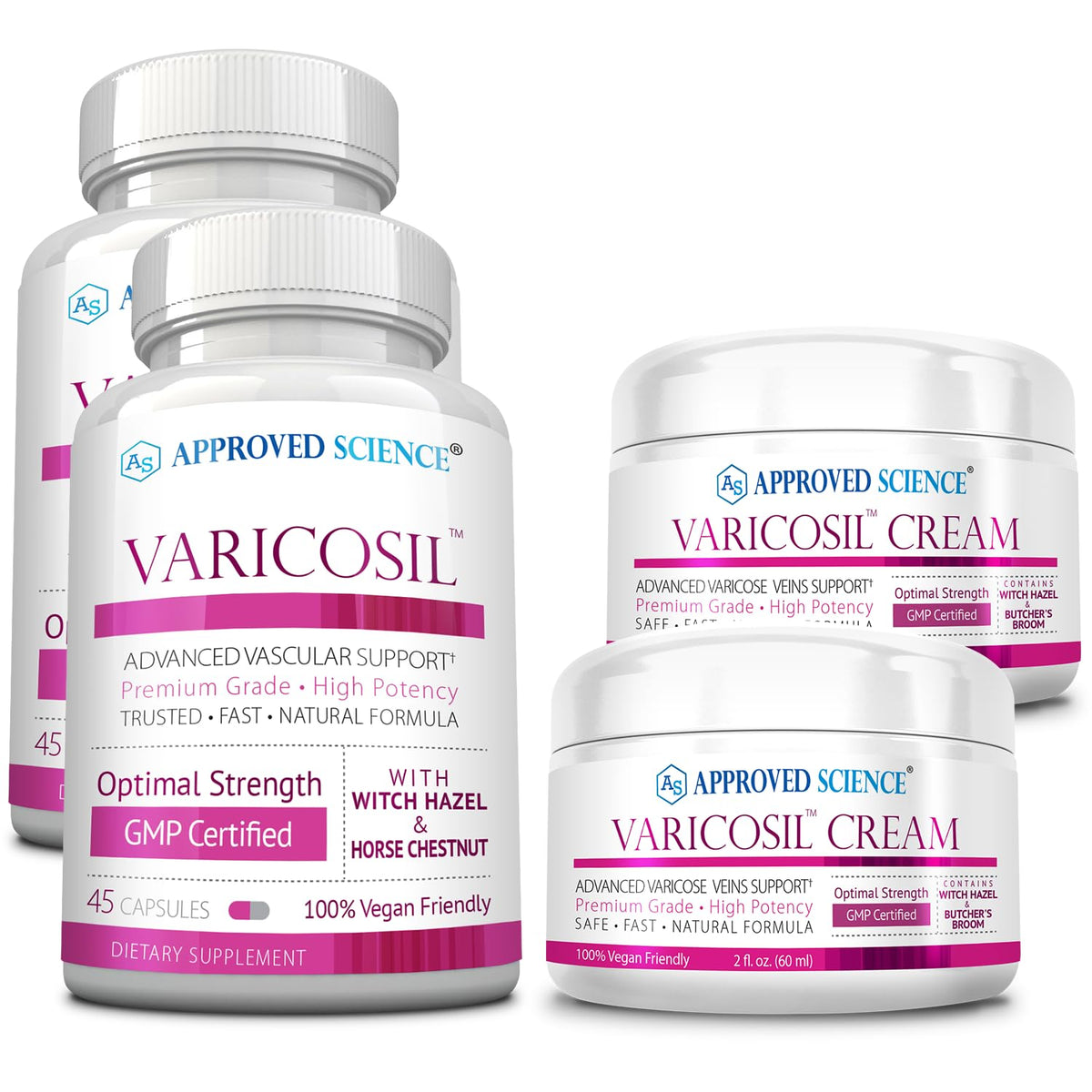 Approved Science Varicosil capsules – bouteille: soutien potentiel à la circulation grâce à des extraits végétaux.