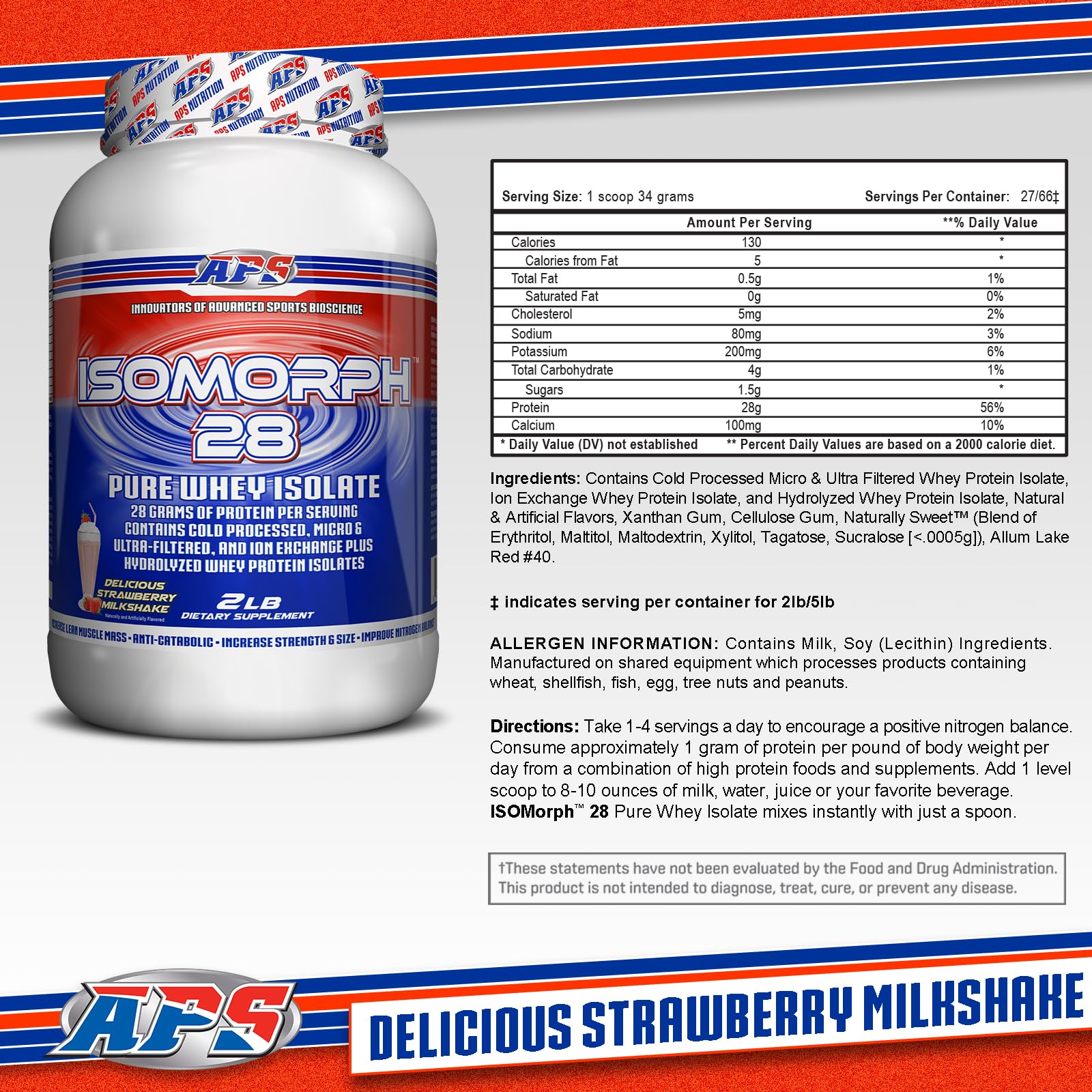 IsoMorph 28 APS Nutrition, doseur inclus, apport rapide en protéines.