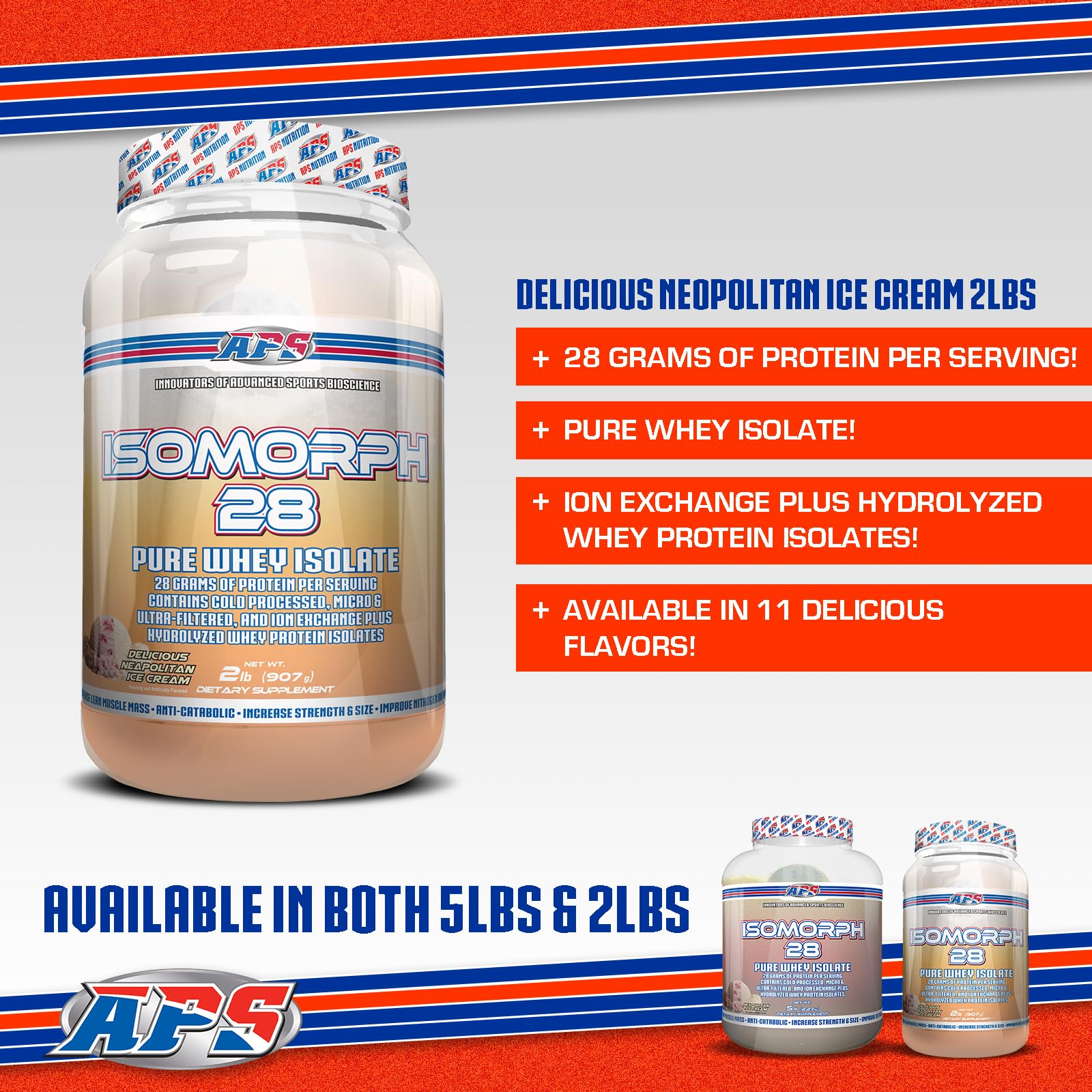 APS Nutrition Isomorph 28 – étiquette claire et fabrication aux États‑Unis.
