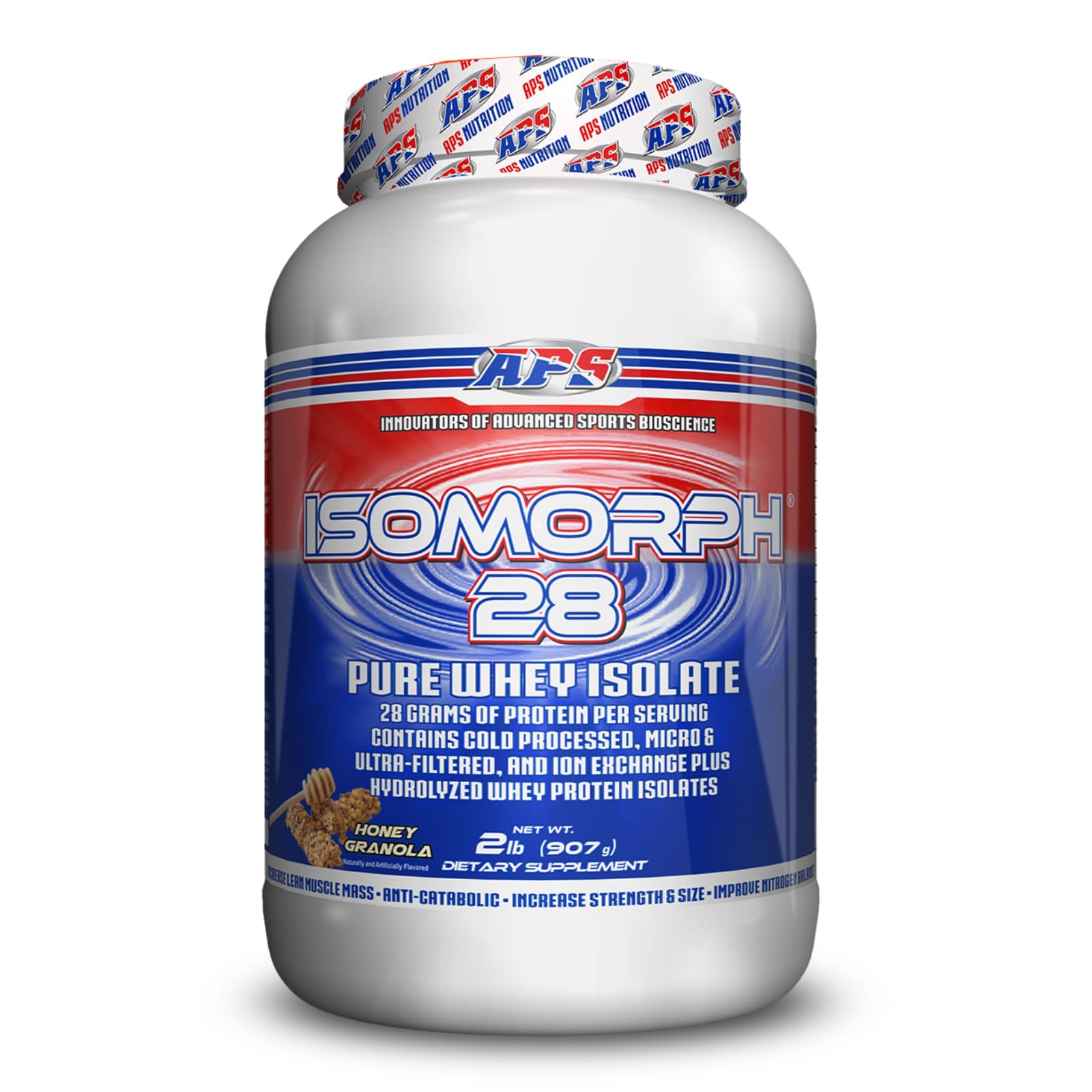 APS Nutrition Isomorph 28 – pot de protéine, étiquette indiquant 28 g par portion.