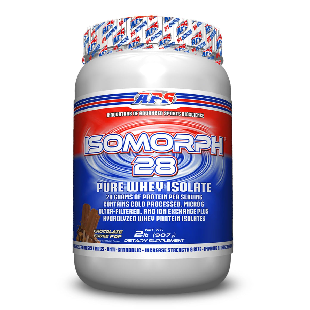 APS Nutrition Isomorph 28, poudre whey chocolat Fudge Pop, apport protéique rapide.
