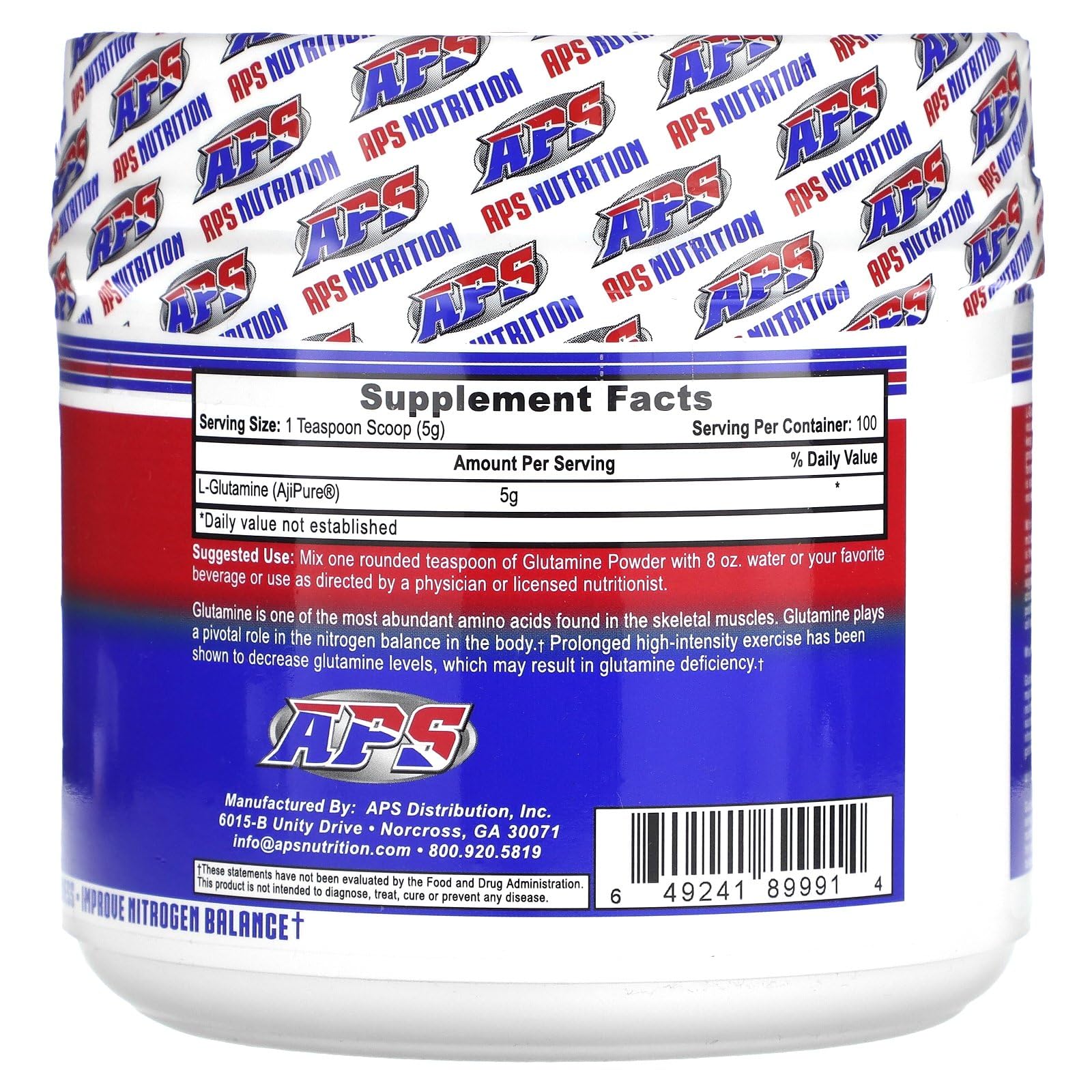 APS Nutrition L-Glutamine poudre cuillère-doseuse, soutien intestin et système immunitaire.