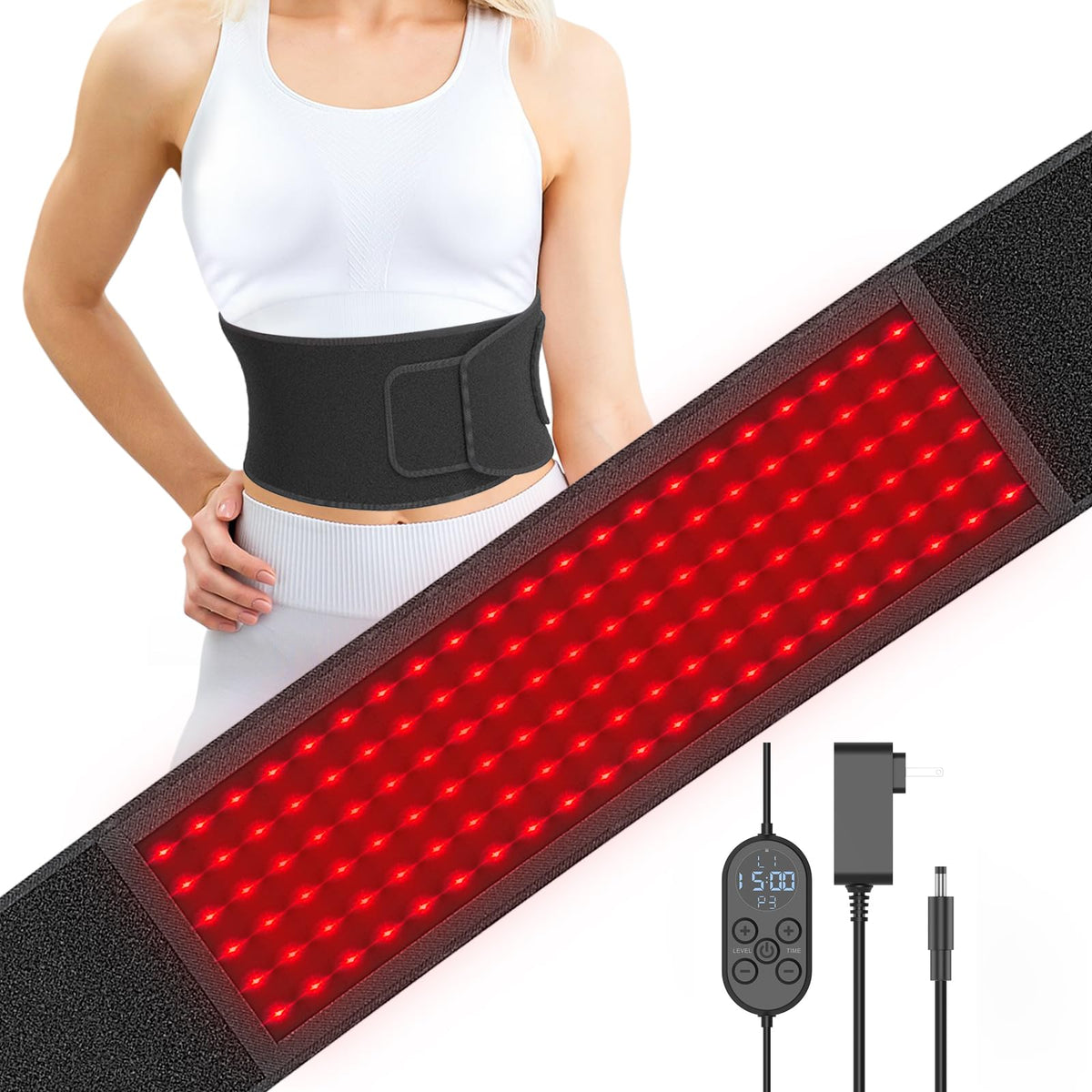 Aptoyu ceinture thérapeutique avec lumière rouge et infrarouge pour zones ciblées.