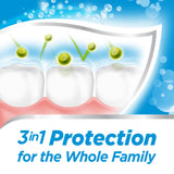 Affichage Aquafresh Triple Protection bien visible en magasin.