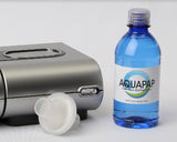Aquapap bouteille bleu cobalt avec filtre UV, eau distillée prête pour CPAP.